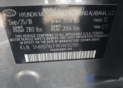 2019 Hyundai Elantra Se из США, поврежденный, VIN 5NPD74LF9KH410290